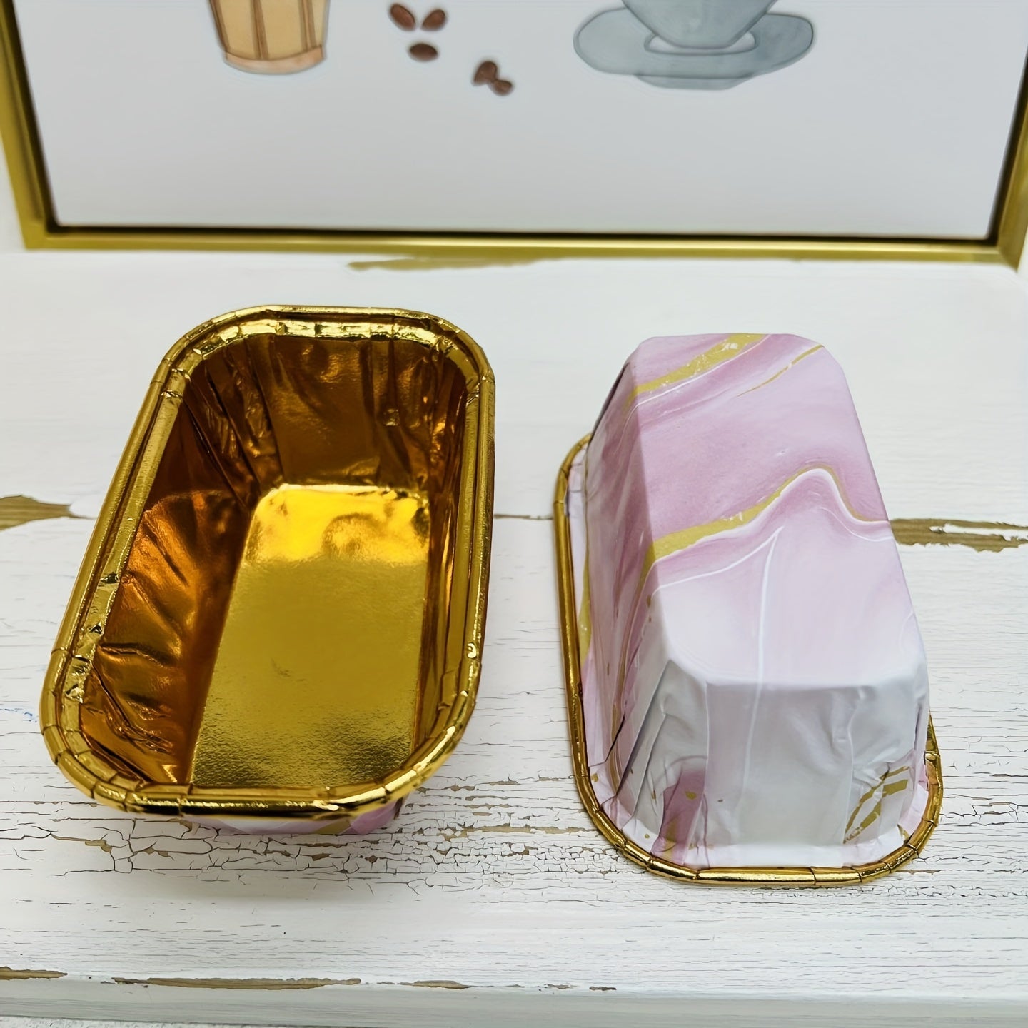 Rectangular Foil Baking Cups- Golden inside and Pink Base(50Pcs)
