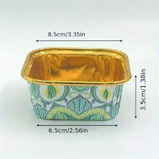 Mini Sqaure Foil Baking Cups- Golden inside and Green Base(50Pcs)