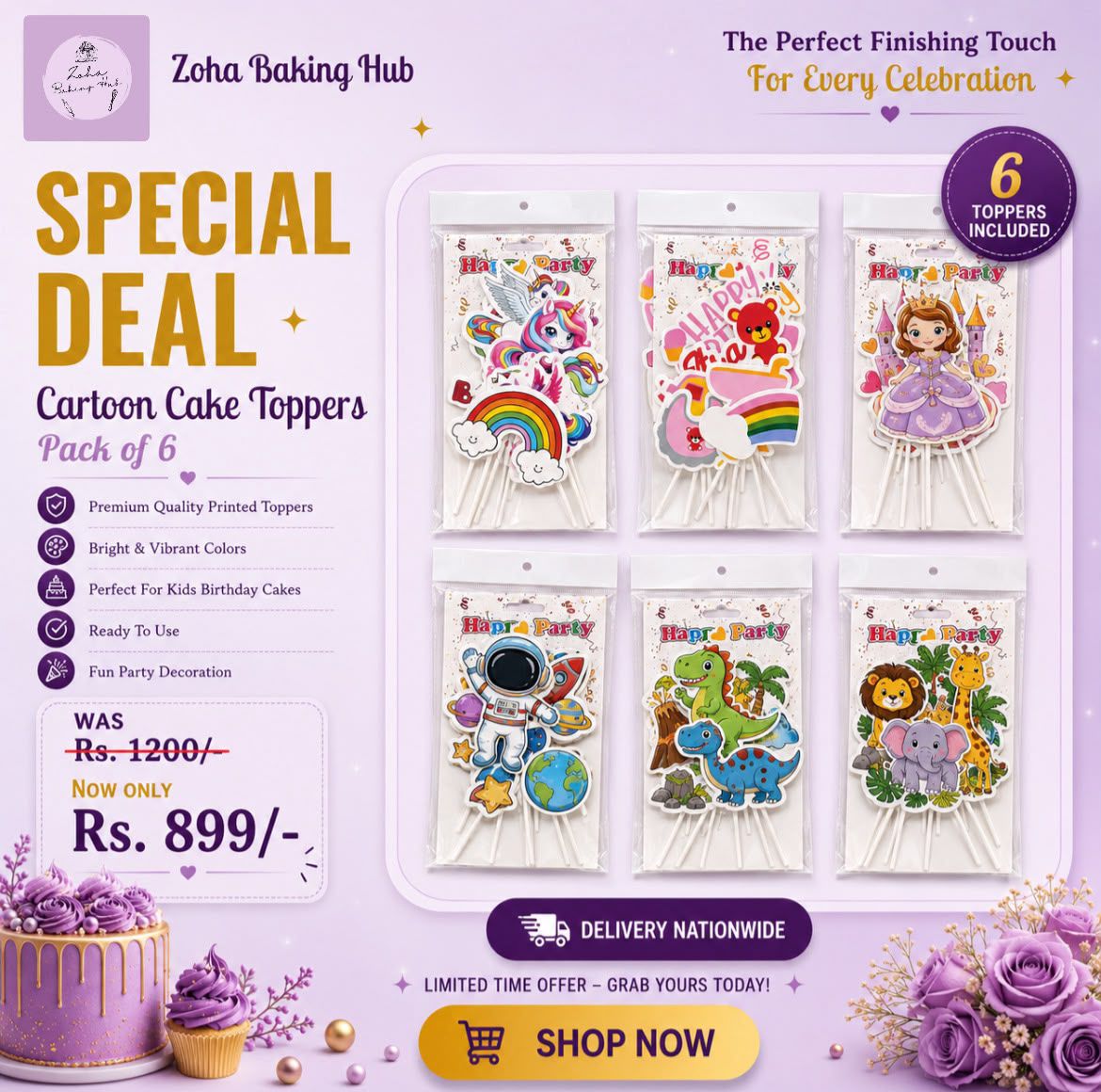 Cartoon Cake Toppers Pack of 6