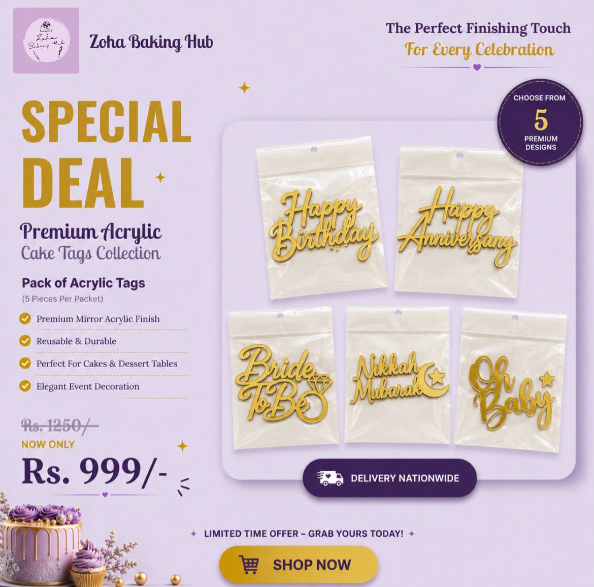 Premium Acrylic Cake Tags Deal 5 in 1 pack