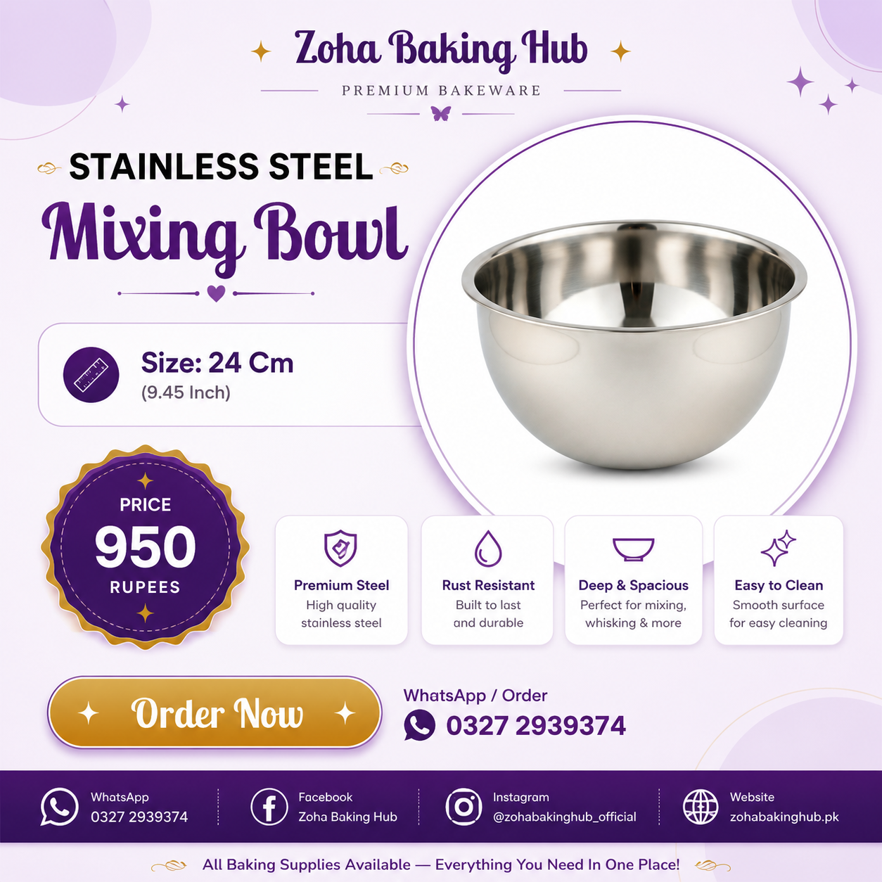 Stainless Steel Mixing Bowl 24cm