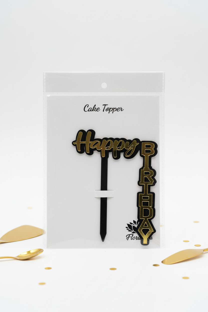 Happy Birthday Wood & Acrylic Cake Topper