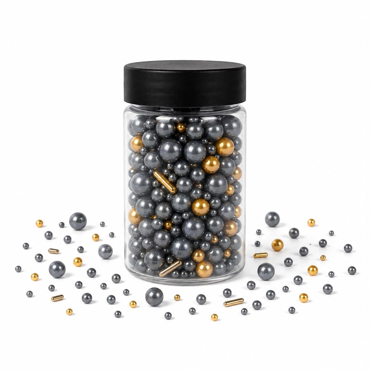 Imported Edible Black & Golden Mix Pearls For Cake Decoration (100g)