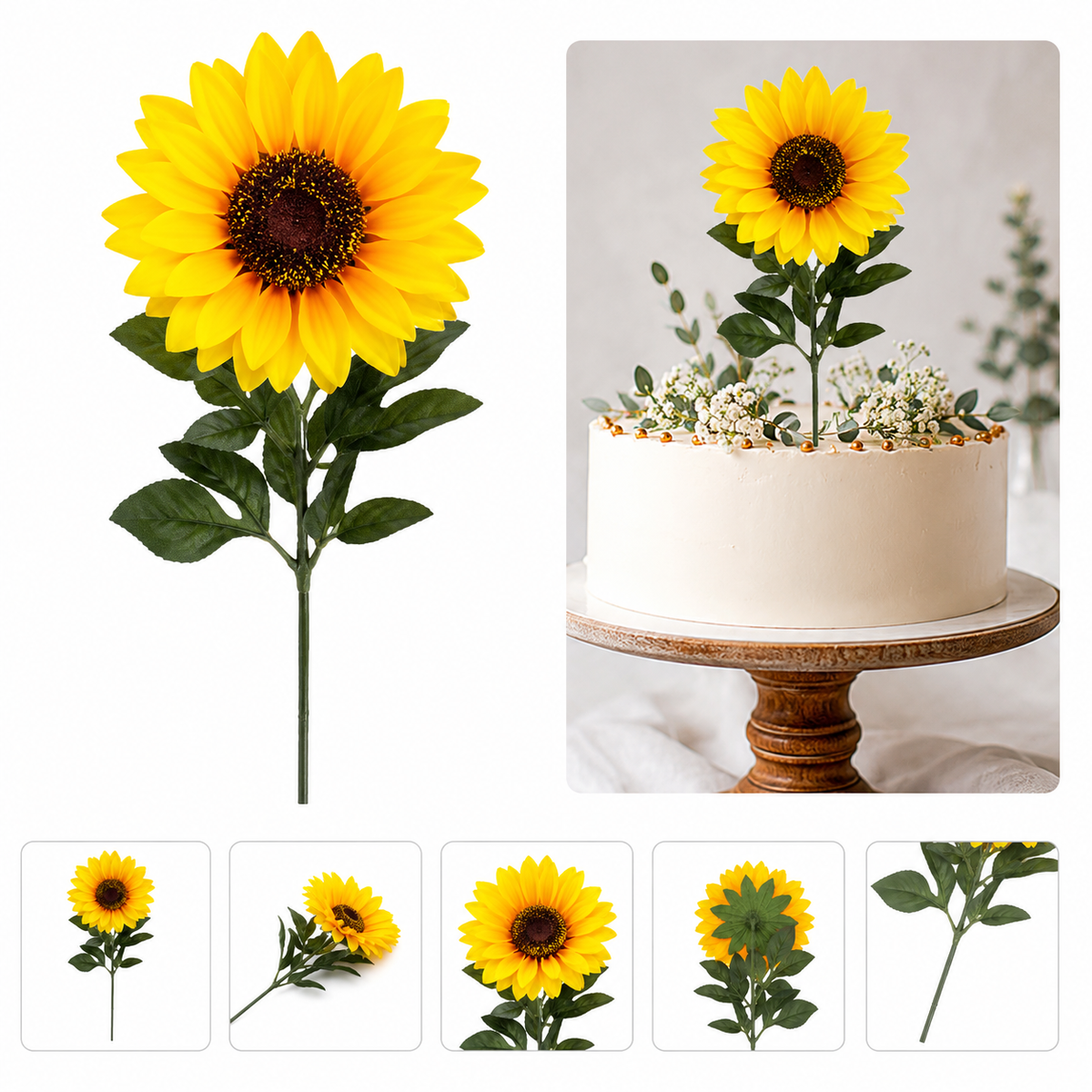 Sunflower Cake Decoration – Artificial Flower Cake Topper Bunch | One Stick