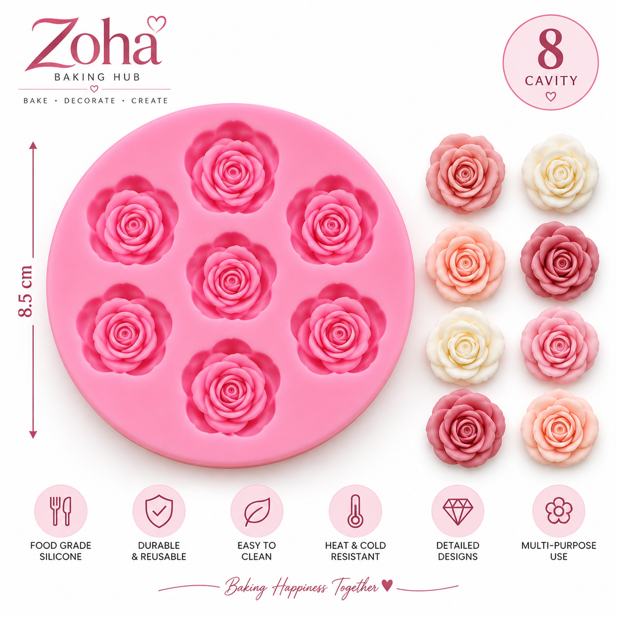 8 Cavity Silicone Fondant Rose Mold