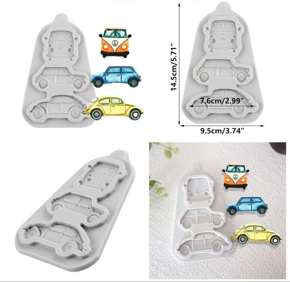 3 Cavity Bus & Cars Fondant Silicone Mold