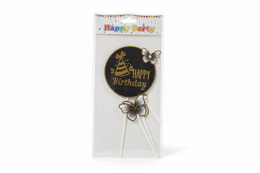 Black Happy Birthday & Black Butterfly Cake Topper