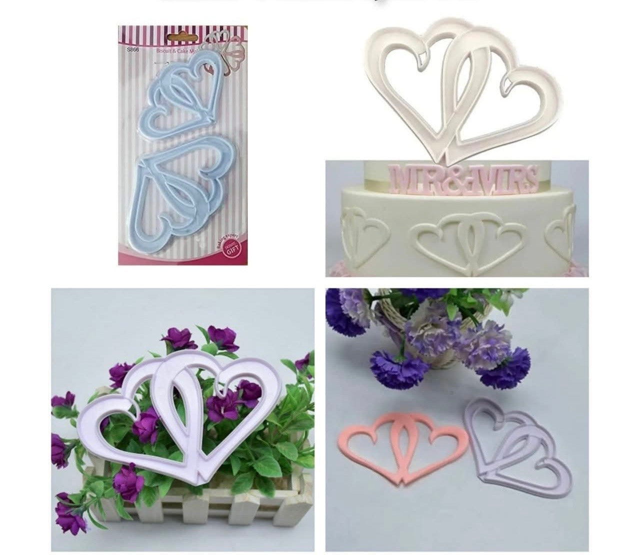 Entwined Heart Fondant Cookies Cutter Plastic 2 Pcs Set