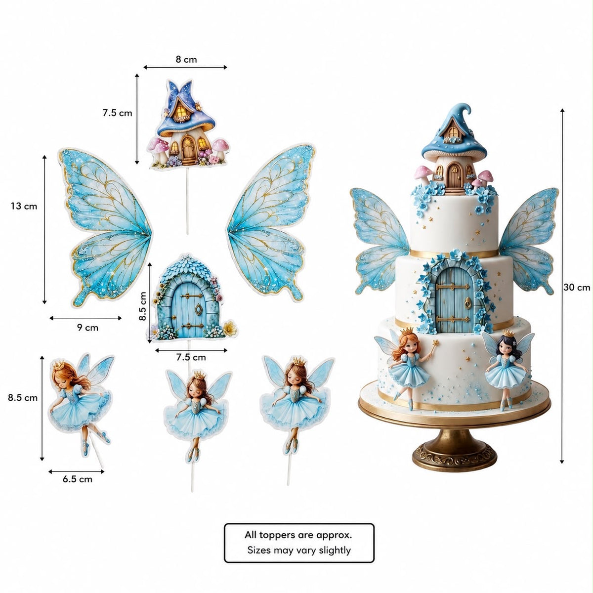 Blue Butterfly Wing & Fairy Doll Cake Topper Set