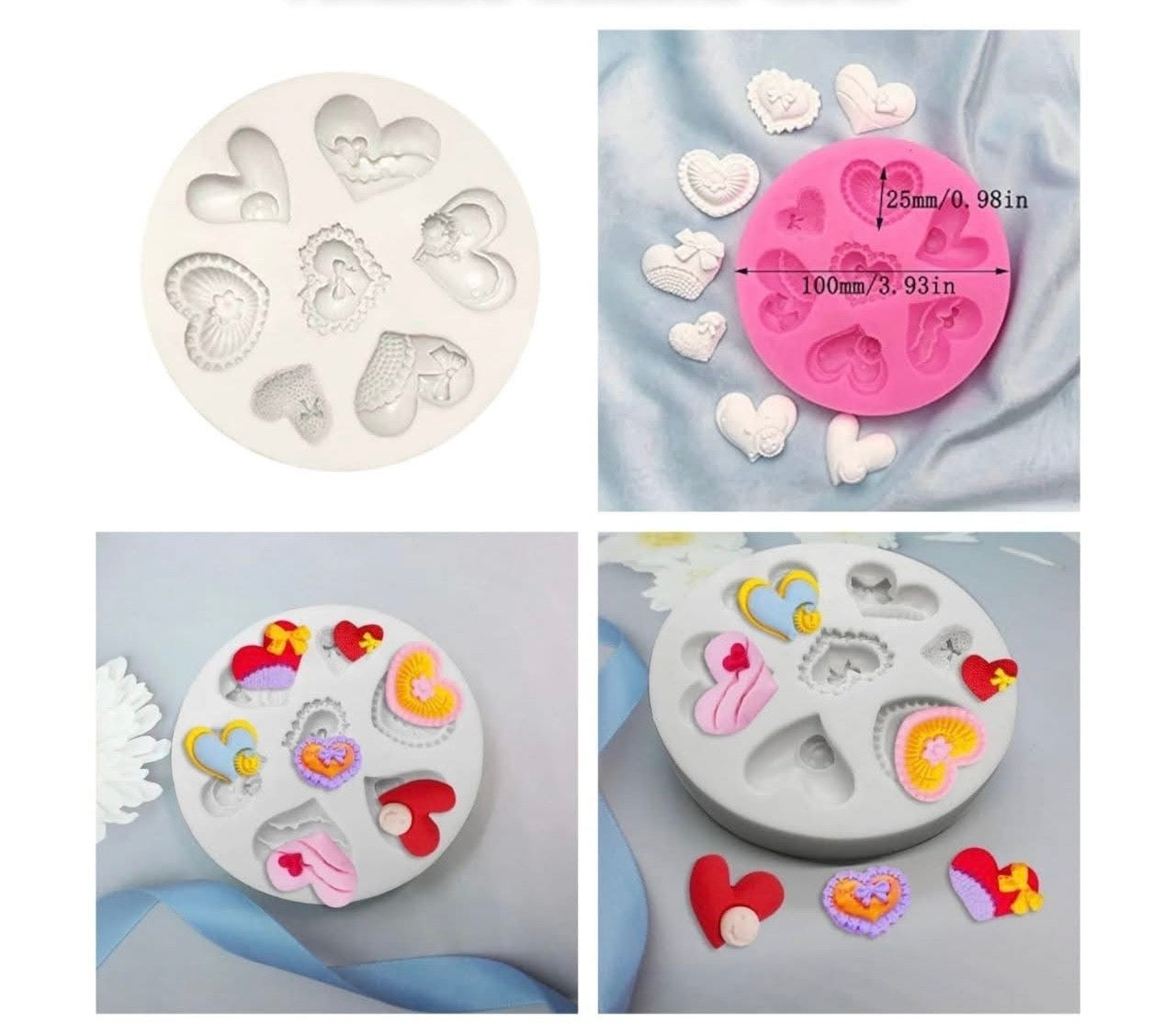 7 Cavity Different Heart Shapes Fondant Silicone Mold