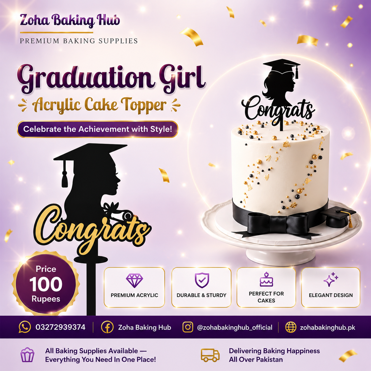 Graduation Girl Acrylic Cake Topper For Cake Decoration