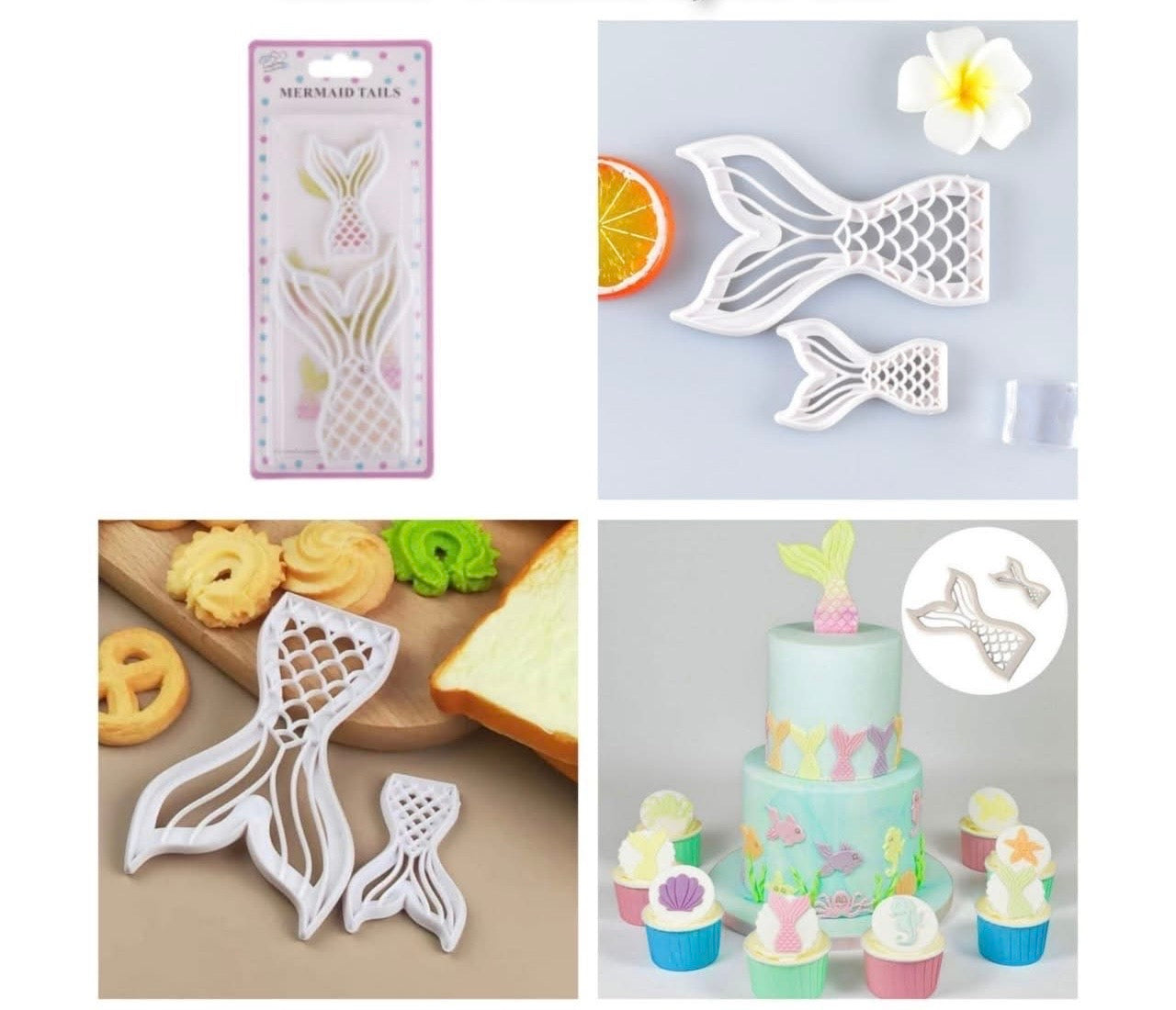 Mermaid Tail Fondant Cookies Cutter Plastic 2 Pcs Set