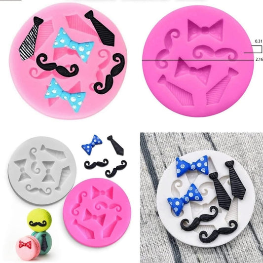 6 Cavity Mini mustache Bow & Ties Fondant Silicone Mold