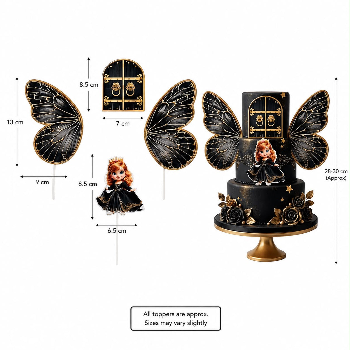 Black Butterfly Wings With Fairy Doll & Fairy Doll Cake Topper Set