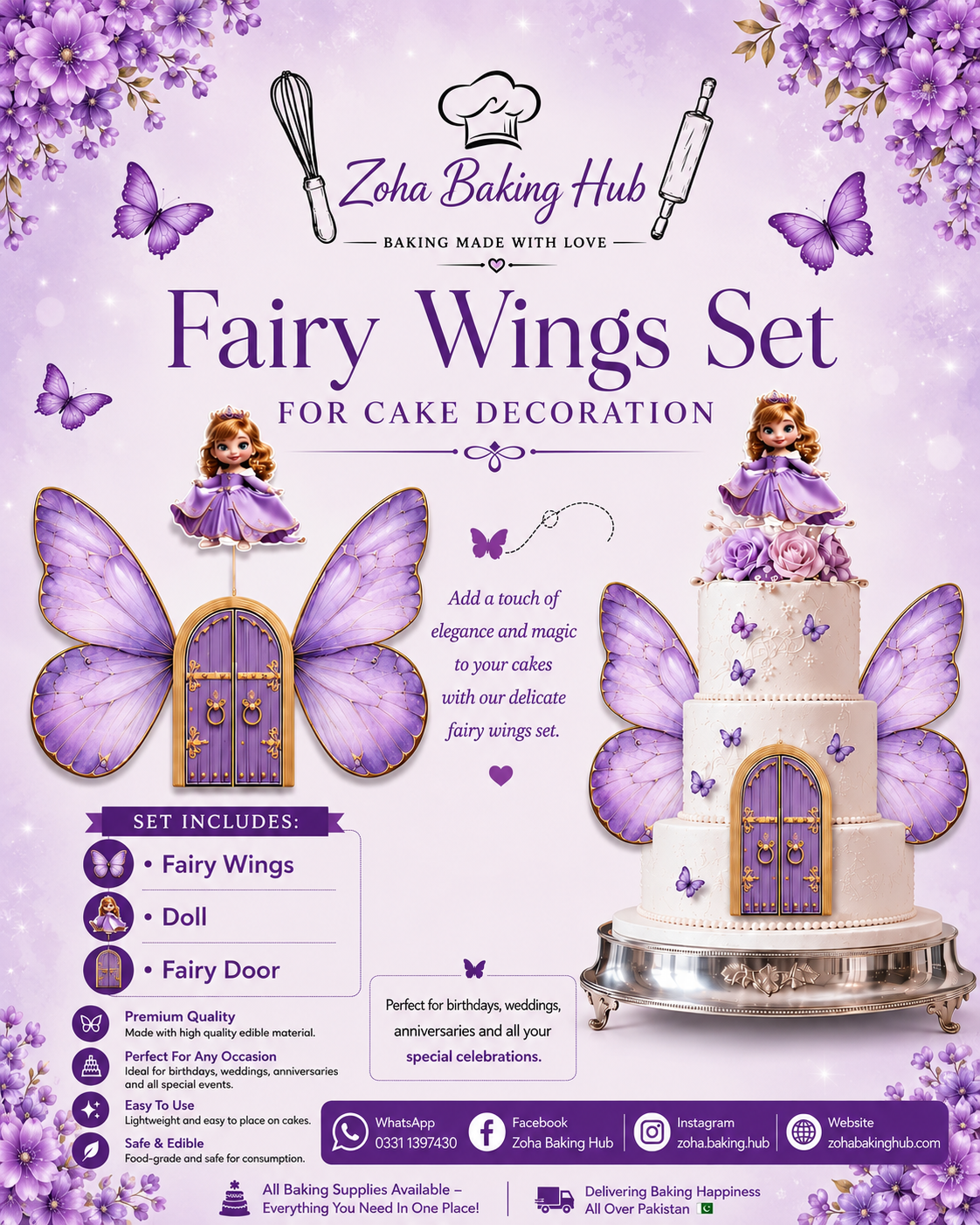 Butterfly Wings With Fairy Doll & Fairy Door Cake Topper Set