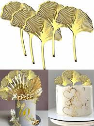 Gold Ginko Leaf Acrylic Cake Topper-Pack of 5