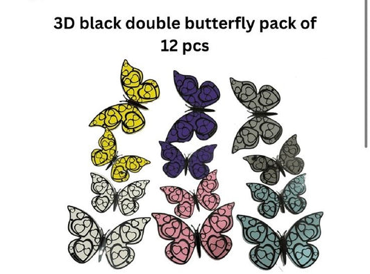 3D Black Double Butterfly - Pack of 12Pcs