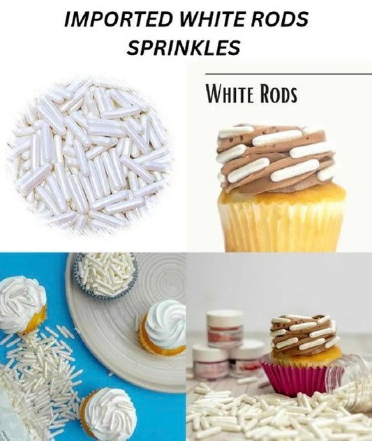 Impoted Edible White Rods Sprinkles