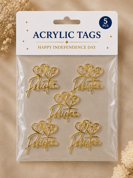 14 August Acrylic Tags 5 Pcs Pack For Cake Decoration