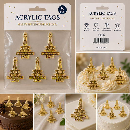 14 August Acrylic Tags Pack of 5pcs For Cake Decoration