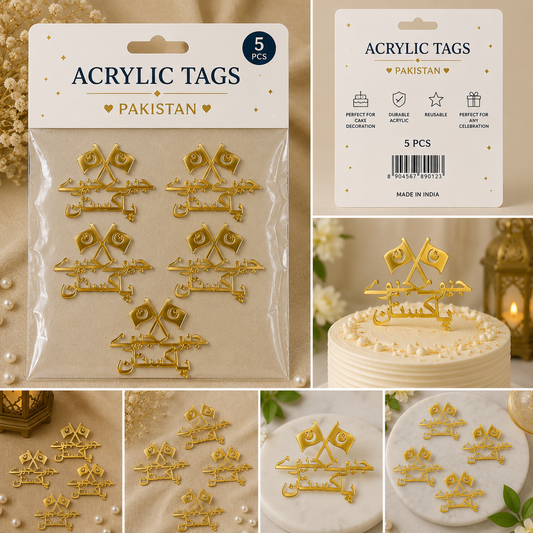 14 August Acrylic Tags Pack of 5pcs Cake Decoration
