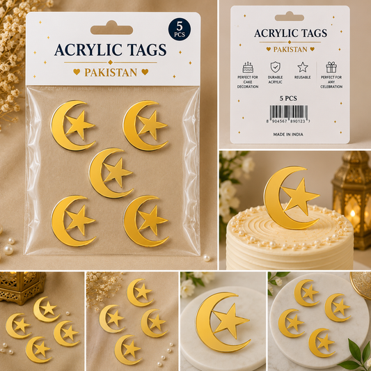 14 August Acrylic Tags Pack of 5pcs For Cake Decoration