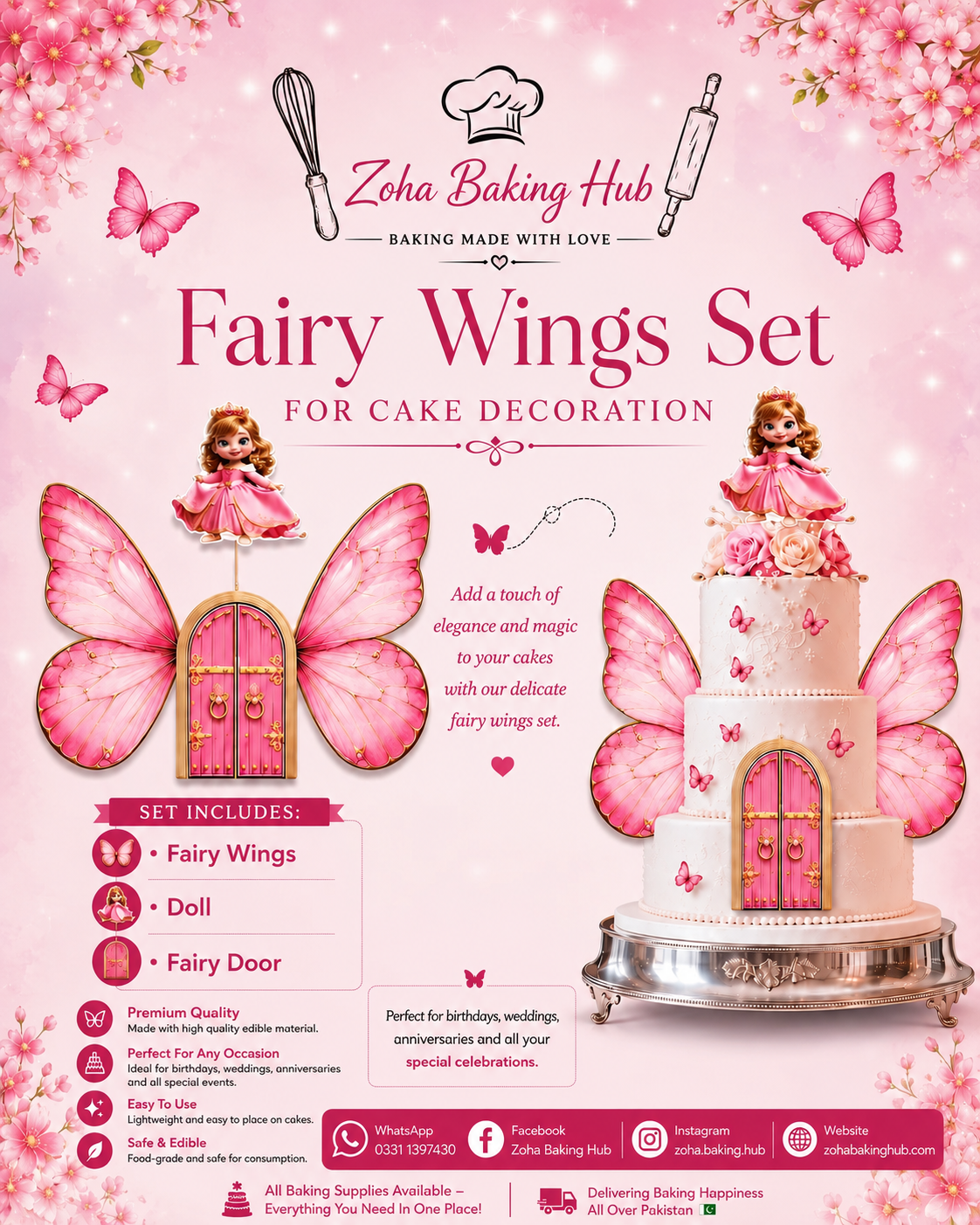 Butterfly Wings With Fairy Doll & Fairy Door Cake Topper Set