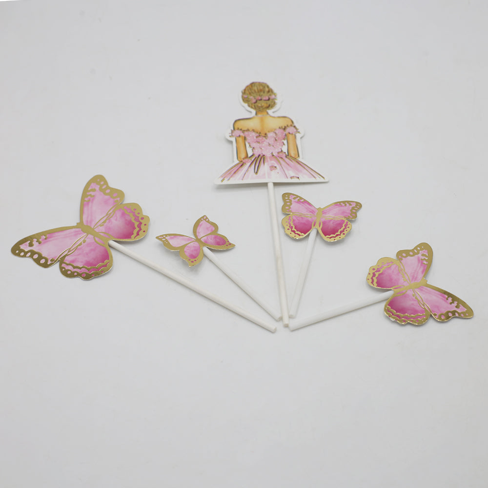 Butterfly And Girl Cake Topper 5 pcs Set