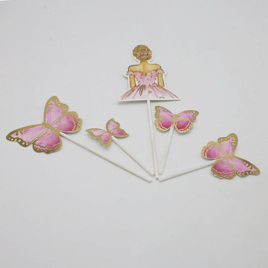 Butterfly And Girl Cake Topper 5 pcs Set