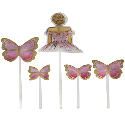 Butterfly And Girl Cake Topper 5 pcs Set