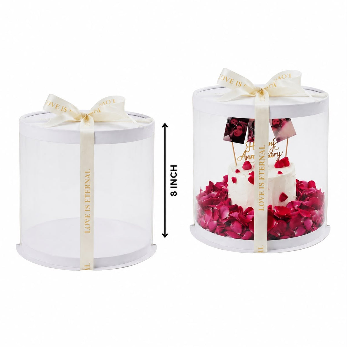 8inch Round PVC Cake box In Black & White Colour