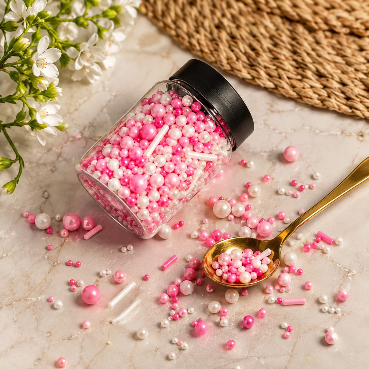 Imported Edible Pink & White Mix Sprinkles  For Cake Decoration (100g)