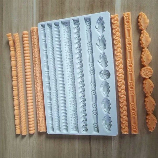 7 Cavity Rope Border Laces Silicone Fondant Mold
