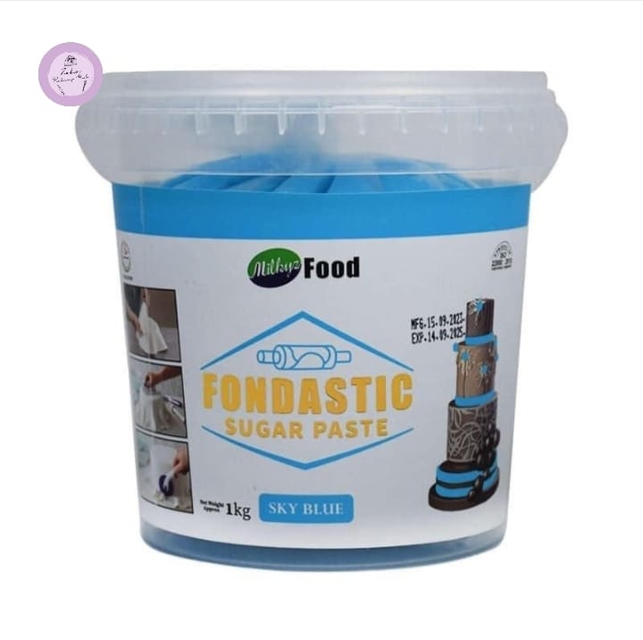Container of Fondastic Sugar Paste with a blue label on a white background