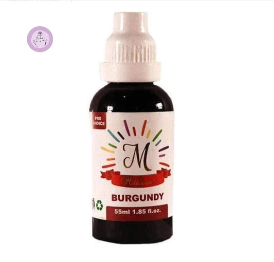 Bottle of 'Burgundy' with a colorful label on a white background