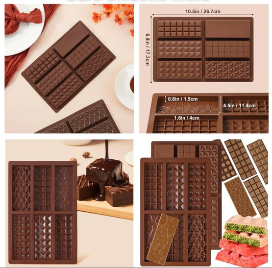 6 Cavity Multi Chocolate Bars Silicone Mold