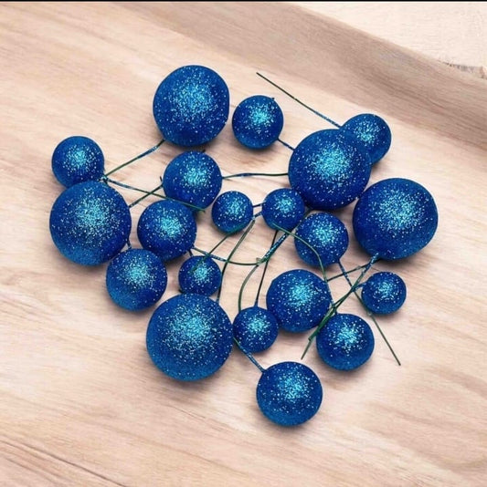 Glitter Blue Faux Balls (20 Pcs Pack)