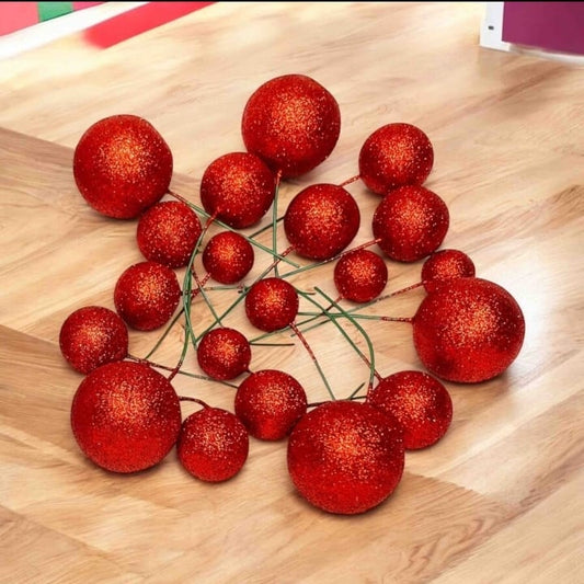 Red Glitter Faux Balls ( Pack of 20)