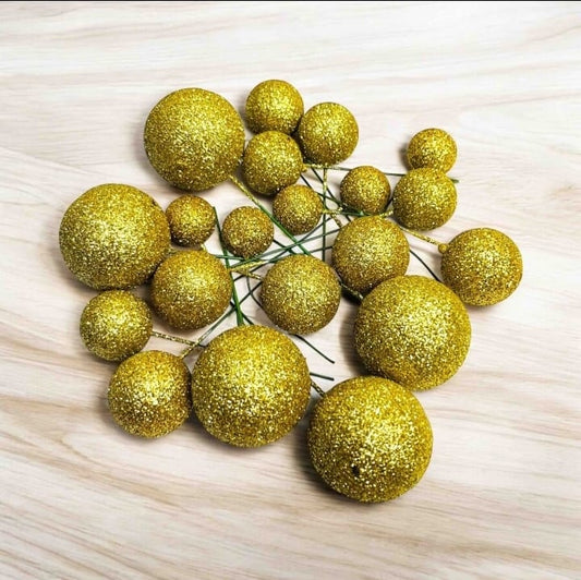 Glitter Golden Faux Balls (20 Pcs Pack)