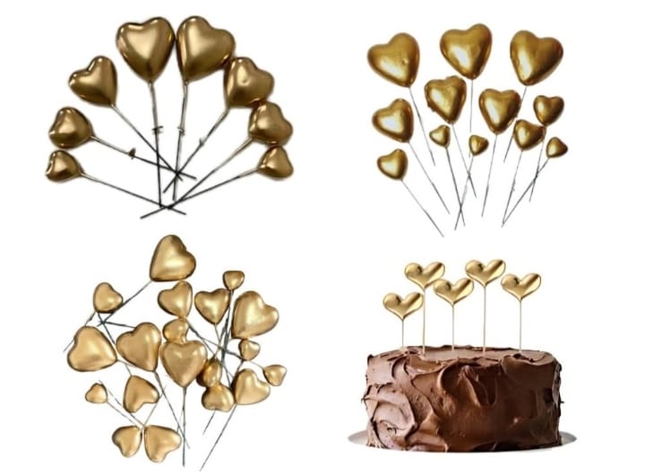 Golden Faux Hearts Topper (Pack of 20)