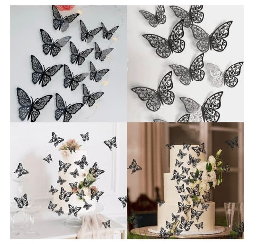 Black 3D Butterfly For Cake Decoration (12pcs)