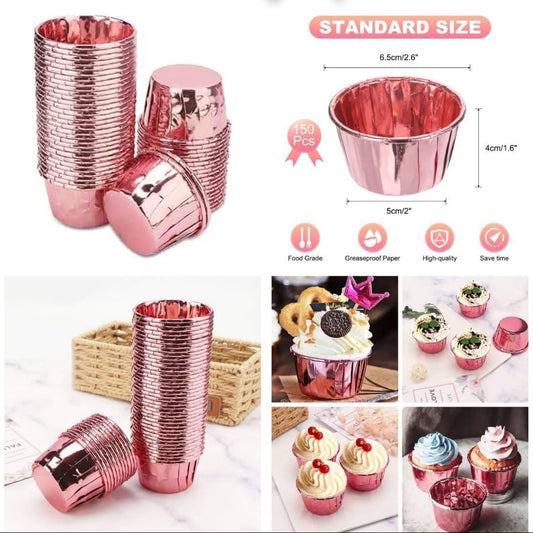 Rose Pink Foil Cupcake Liners Pack Of 100pcs